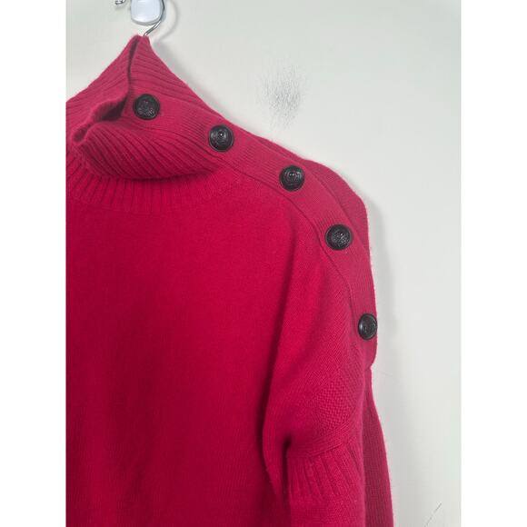 The Kooples Wool Cashmere Sweater Turtleneck with Button Detail Deep Pink Medium - Picture 8 of 8